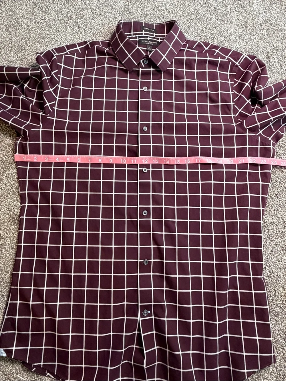 Banana Republic Grant Fit XL Burgundy Windowpane Non-Iron Button Down Shirt